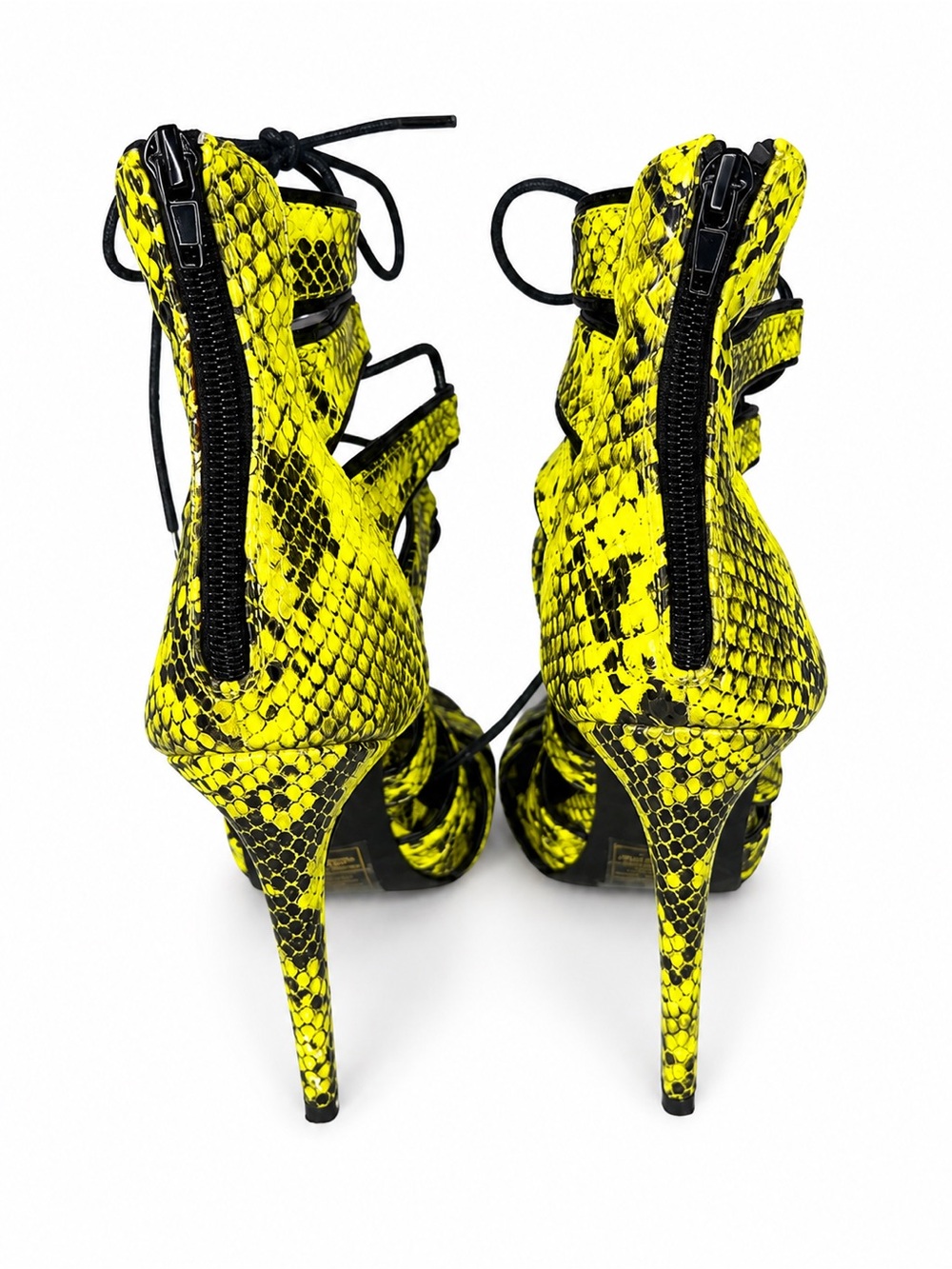 Chinese Laundry Neon Yellow Snakeskin Lace-Up Stiletto Heels Size 8 - Picture 3 of 6